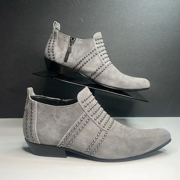 Anine Bing - Charlie Low Grey Suede Studded Ankle Boots Women's Size US 7/EU 37 - Picture 5 of 12